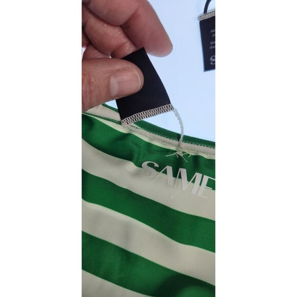 SAME LOS ANGELES Set 2pc Bikiny Swim Top Small Bottom High Weist Stripeed Green - Picture 9 of 10